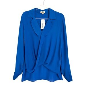 L'AGENCE Blue Rita Drape Front Silk Blouse Sz M NWT